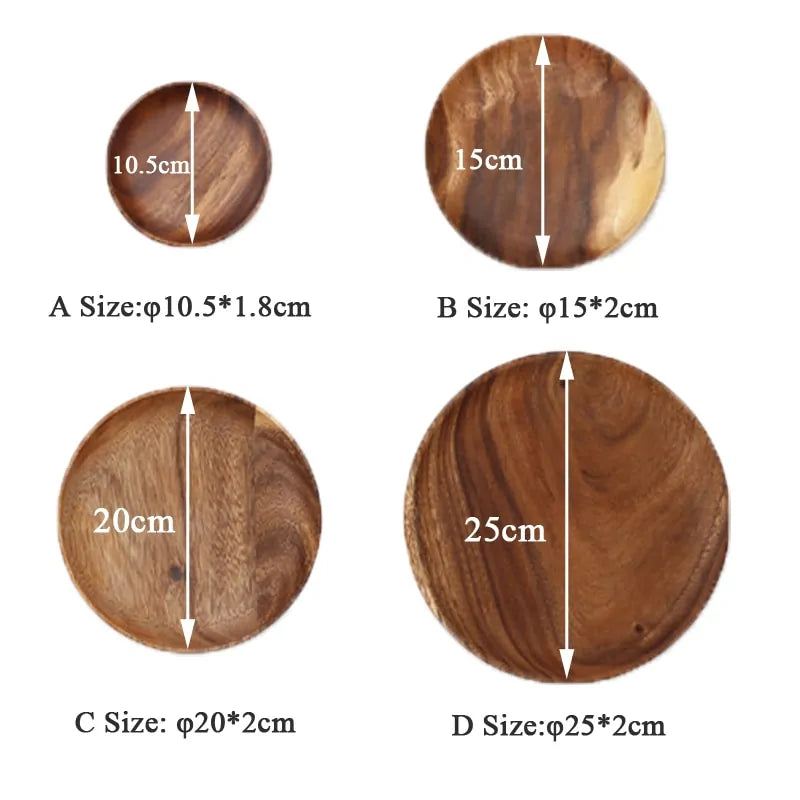 Acacia Wood Round Plate Set