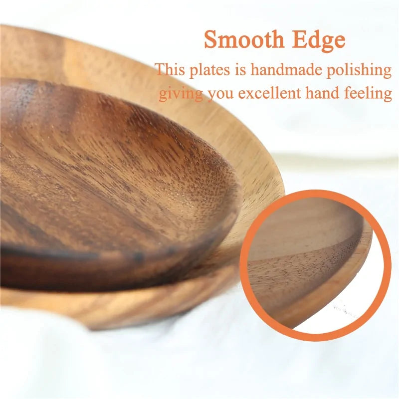 Acacia Wood Round Plate Set